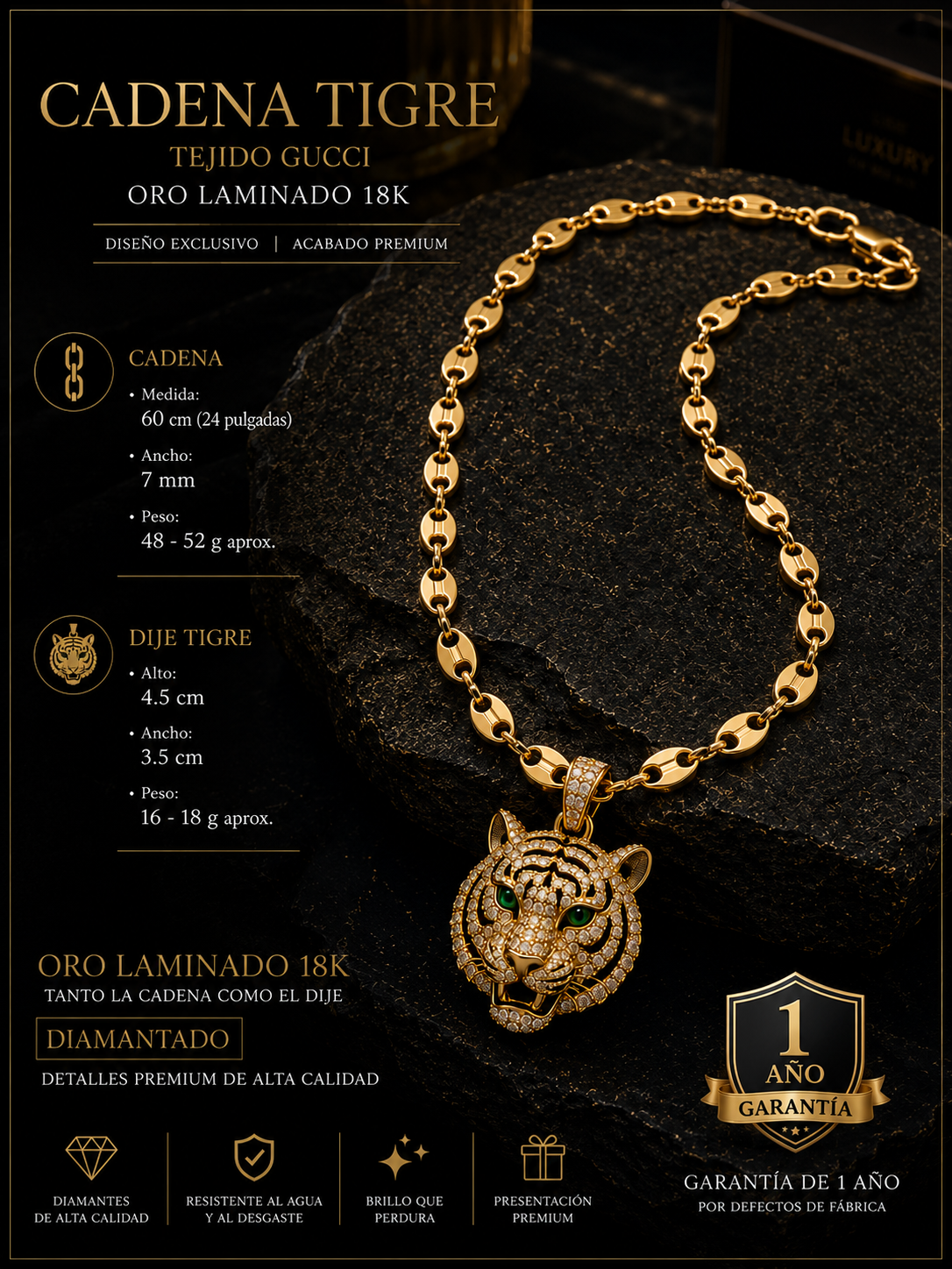 CADENA GUCCI ORO LAMINADO 18K.