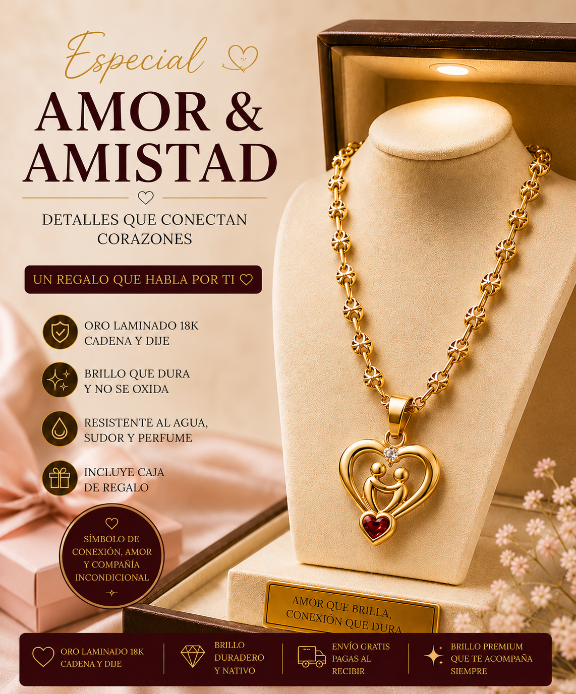 CADENA ORO LAMINADO 18K AMOR Y AMISTAD