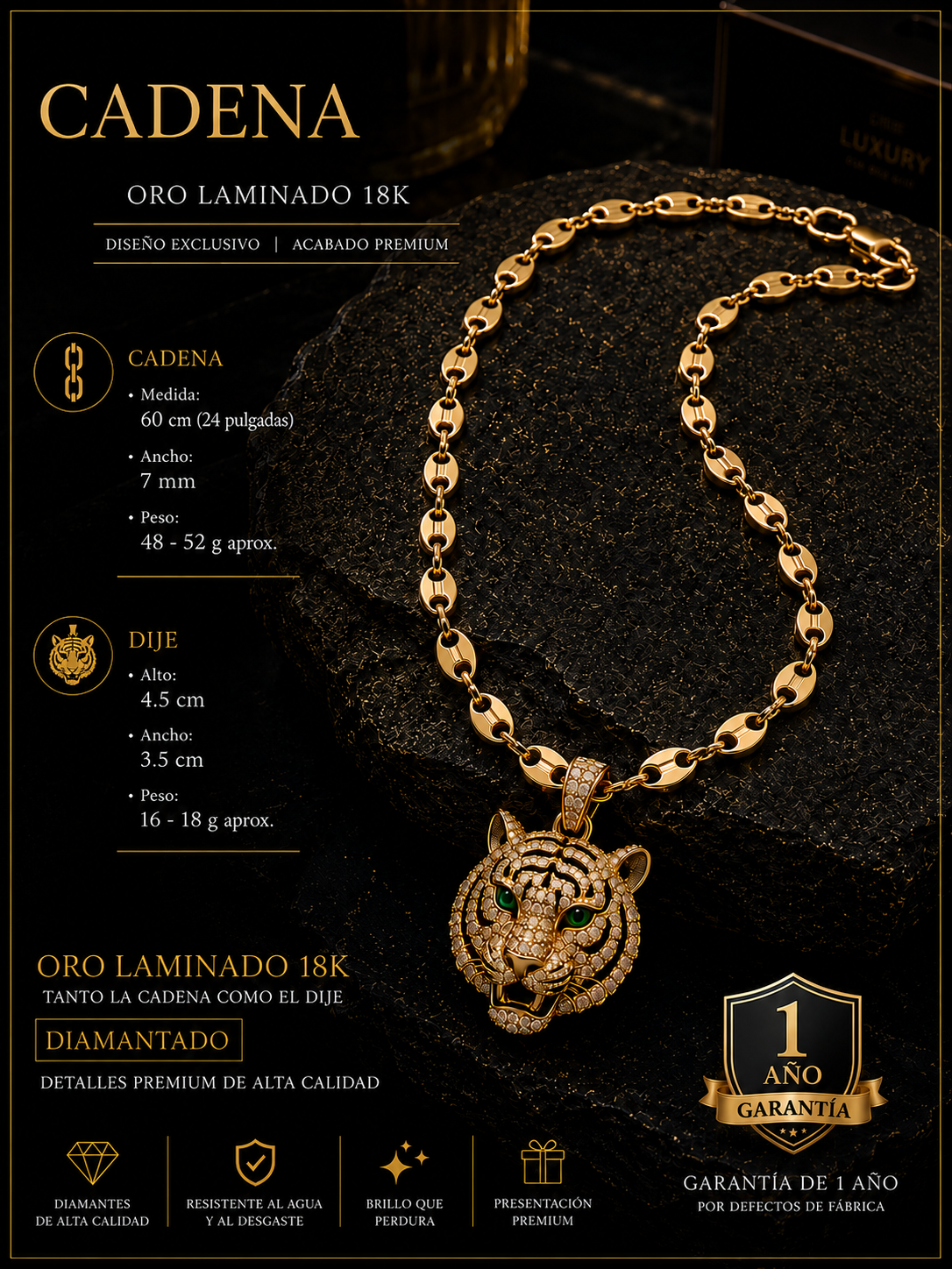 CADENA HOMBRE ORO LAMINADO 18K.