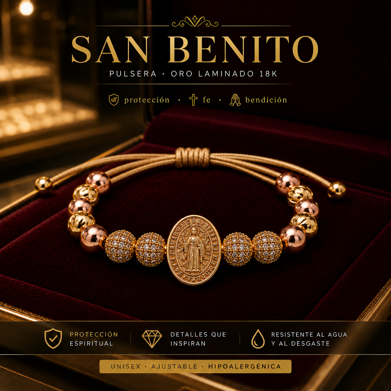 PULSERA SAN BENITO ORO LAMINADO 18K.